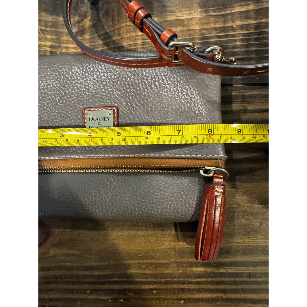 Dooney & Bourke Pebble Leather Foldover Crossbody Bag Taupe Gray Brown Tassel - Picture 4 of 11